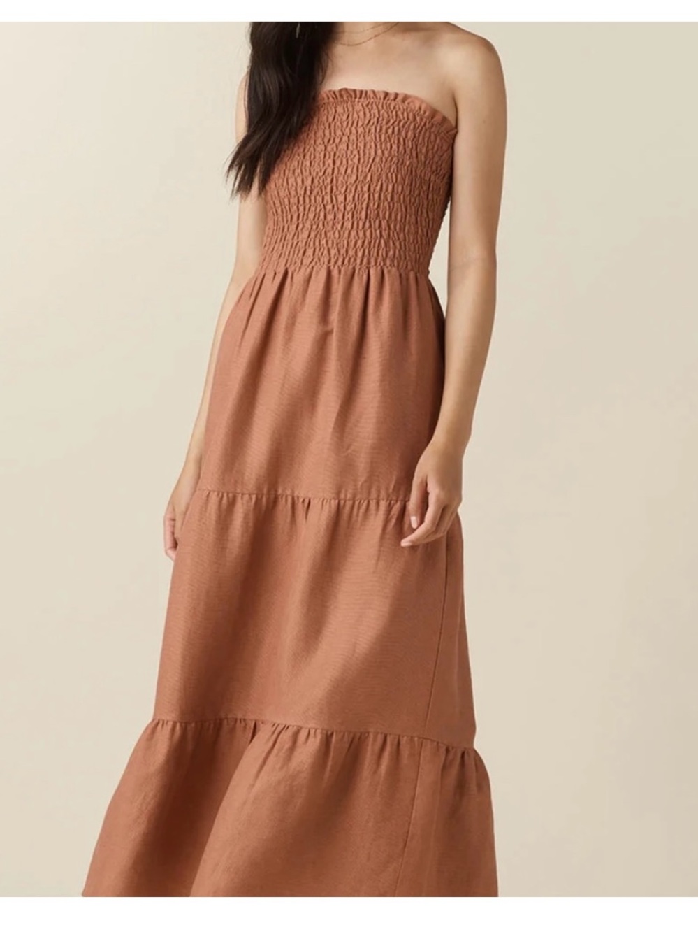 VETTA Smocked Tiered Maxi Dress - Rust